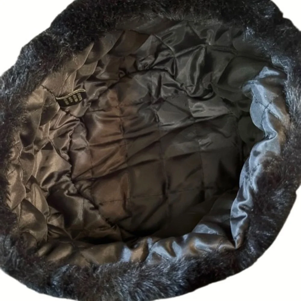 Womens Faux Fur Black Bucket Hat One‎ Size Fits All
